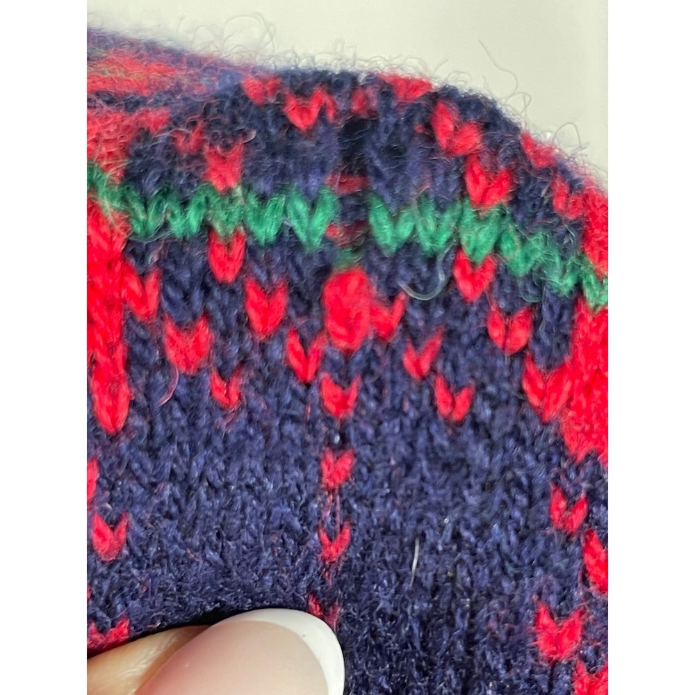 Vintage 90's Susan Bristol Wool Cardigan Sweater Plaid Knit Navy Red Green- L - Picture 14 of 16